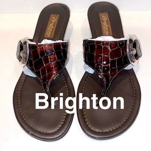 Leather Brown Croc Lark Wedge Sandals Made In Italy